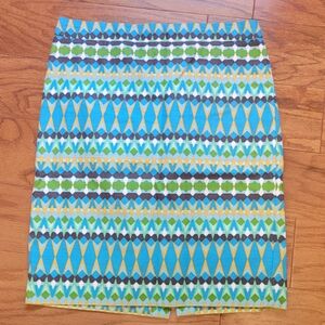 J. Crew Blue and Green Patterned Pencil Skirt